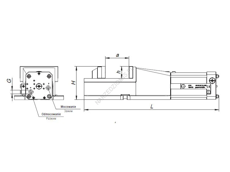 Rysunek techniczny: Imadło maszynowe stałe pneumatyczne 6710 125 - BISON-BIAL